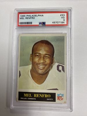 昭和レトロメンコ・カード 1965 Philadelphia Mel Renfro Dallas Cowboys Rookie Card #53 PSA 3