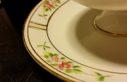 Vtg Tea Room Serving Dish Nippon Spread Jam Cracker Pink Wildflowers - Picture 7 of 8