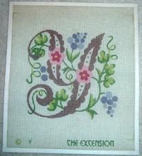 Floral Monogram Letter "Y" Vintage Needlepoint Canvas