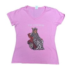 Port & CoT-Shirt Womens Medium THE EMPRESS Tarot Graphic Cotton V Neck Tee Pink