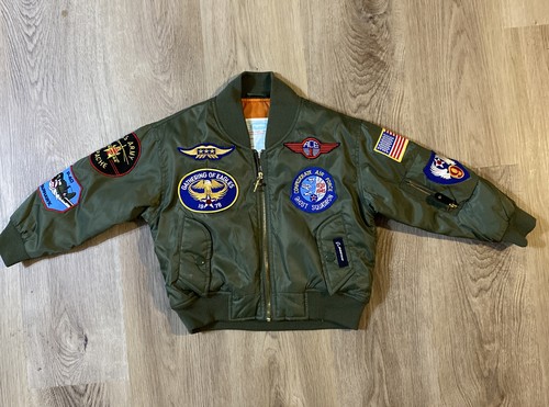 Flightline Chaqueta De Vuelo Niño Talla 4/5 en verde con parches | eBay