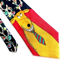 Hallmark Yule Tie Greeting Red Black Reindeer Polyester Wide Tie