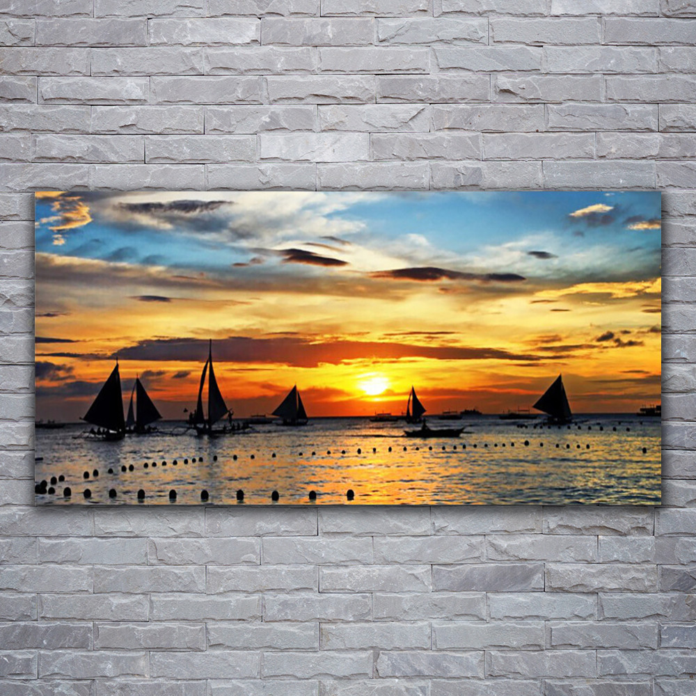 Tableau sur verre acrylique 120x60 haut de gamme au design artistique de mer et bateaux