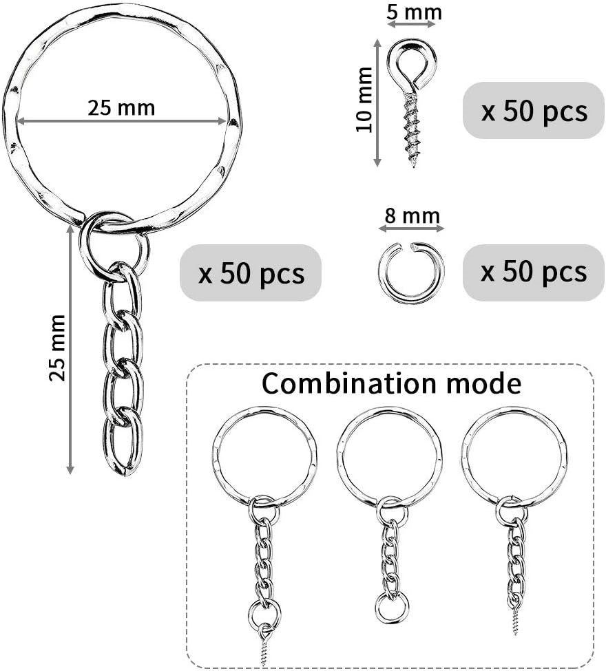 TANCUDER 50 PCS Key Ring Chain with Link Chain, Metal Keyring Blanks