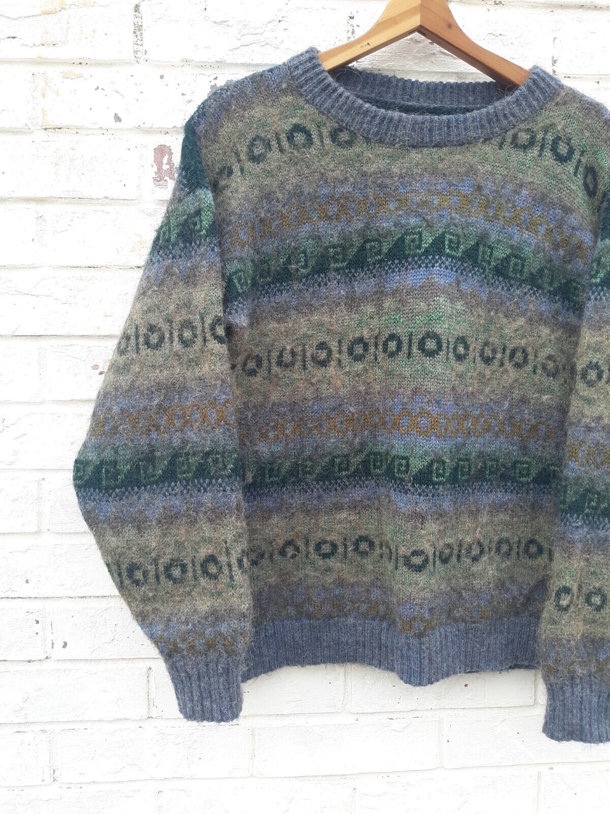Angora Wool Fair Isle Crewneck Sweater Multicolor… - image 2