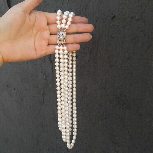 Triple Strands Natural South Sea White Pearl Necklace 18"19"20" Classic Wearing - Picture 6 of 7
