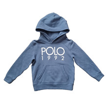 Polo Ralph Lauren Hoodie Boys 5 Blue Pullover POLO 1992 Logo Graphic Fleece