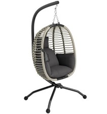 Image of Hanging Swing Chair with Thick Cushion Foldable Basket Rope Structure Dark Grey