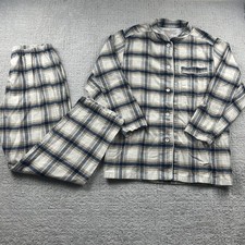 Pajama Set Mens L Blue Plaid Flannel Button Front Long Sleeve 2 Piece Sleepwear