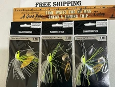 LOT OF 3 Shimano Swagy Strong 1/2 oz Spinnerbait Fishing Lures CHART/WHITE NIPS