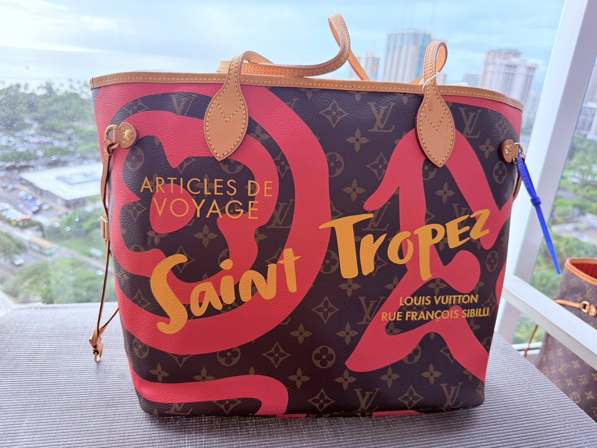 Louis Vuitton バーガンディ柄手袋 Louis Vuitton Saint Tropez Neverfull MM Bag Cabas Tote Pink