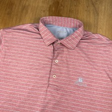 Johnnie O Golf Polo Shirt Men's L Pink /Blue Striped Performance Stretch Logo