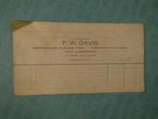 Firestone and Oldfield Tires dealer, 1920s billhead pad, Winchester KY FW Davis