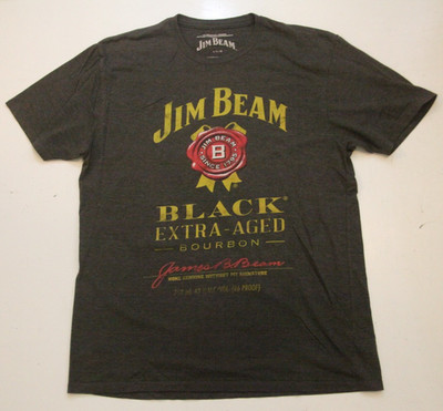 Large Jim Beam Gray Short Sleeve Cotton Blend Graphic Tee T-Shirt Top NN25