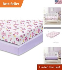2 Pack Fitted Girls Crib Sheet, 100 Soft Breathable Polyester Baby Sheet, Fi...