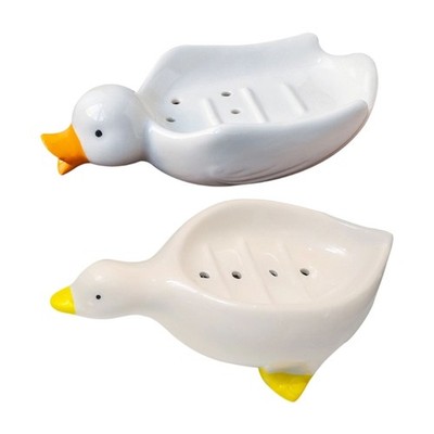 Funny Duck Soap Dish with Draining Drain Ceramic Soap Rack Storage Tray