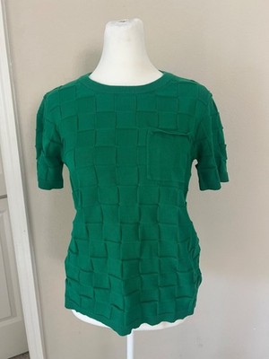 Womens green apple-pie woven pattern front pocket pullover blouse SMALL