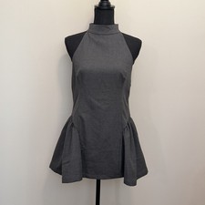 Zara Gray Sleeveless Mock High Neck Mini Dress Womens Peplum Skirt Cocktail Puff