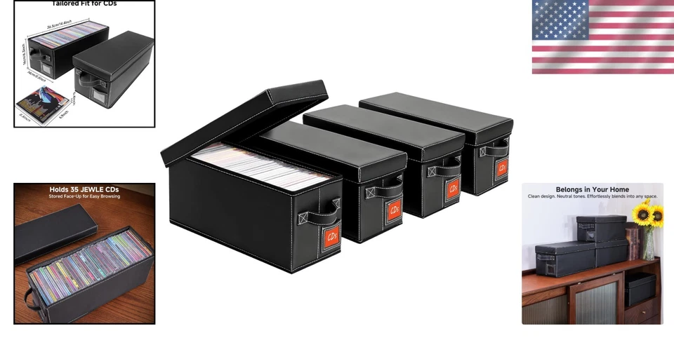 Stackable искусственной кожи CD держатель с ручкой - 4 упаковки пыленепроницаемые органайзеры - Изображение 2 из 4