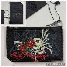 Ed Hardy Women's Cards  Coin Wallet Holder Skull / Tiger Print Tattoo New Black