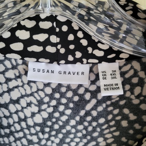 Susan Graver Top Women's 3X Slinky Knit Black White Spotted Stretchy Office - Picture 7 of 8