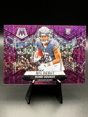2024 Panini Mosaic Rome Odunze Rookie NFL Debut Purple Disco Prizm /50