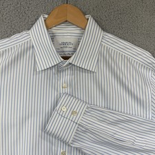 Charles Tyrwhitt Shirt Mens 17.5X35 Blue Striped Non Iron Slim Fit Long Sleeve