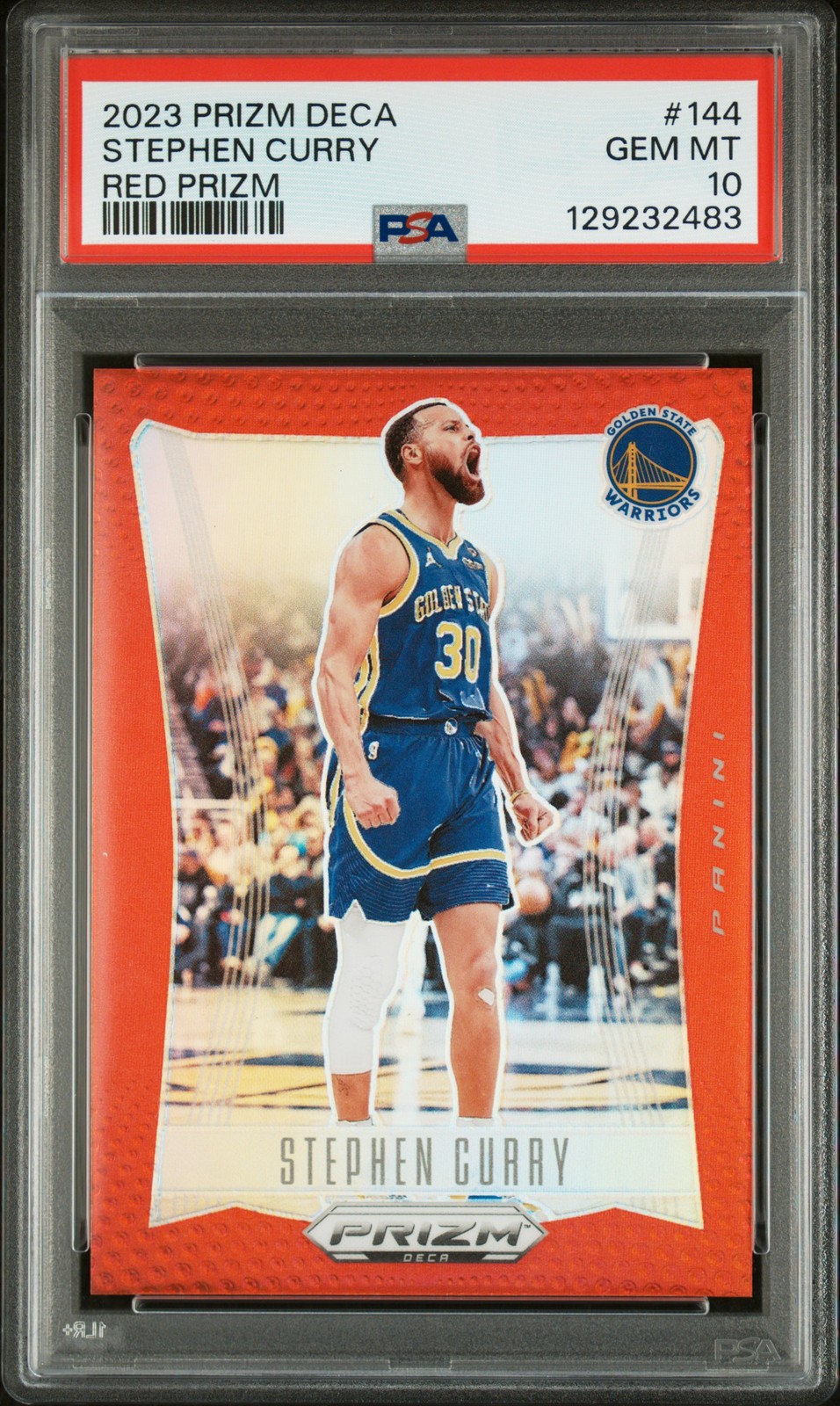 2023 PANINI PRIZM DECA RED PRIZM #144 STEPHEN CURRY 130/199 PSA 10