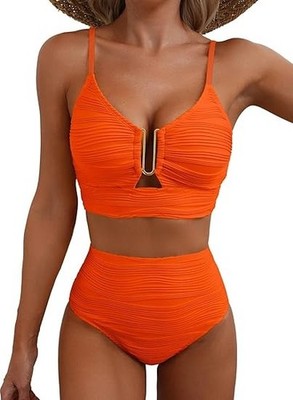 (XL) Women's Two Piece Bikini Set - U-Wire Cutout High Waisted Tummy Control