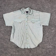 Panhandle Slim Shirt Mens Size L Mint Green Grey Striped Western Snap USA Made