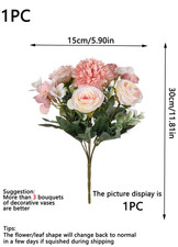 Image of Bouquet Artificial Rose Flowers, Silk Hydrangea, Home In/Outdoor Garden Decor