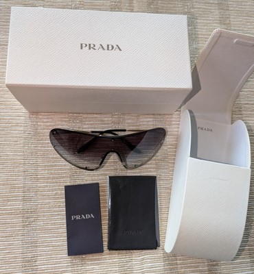   Authentic PRADA ZVN-0A7 Unisex Grey Shield Gradient Sunglass Pale Gold wCase