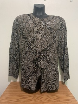 Vintage Nipon  Blouse 80 s Black Print Size 20W Classic