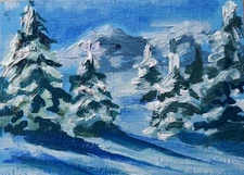 ACEO ORIGINAL oil painting  - Christmas. Winter landscape - 2.5x3.5 in artist MK