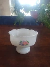 1970's Vintage Avon Milk Glass Oval Soap Dish. Scallop Edges Floral Design