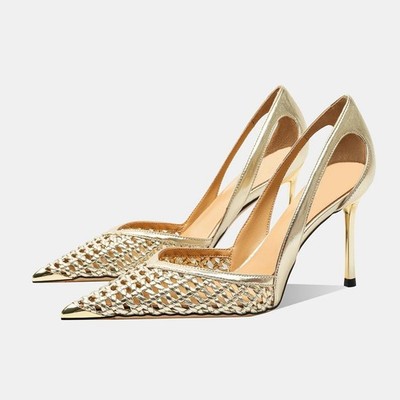 Women Elegant High Heel Sandals Pointed Toe Hollow Stiletto Dress Shoes