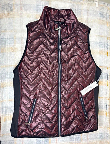 Calvin Klein Performance 2X Burgundy Chevron Quilted Zip Vest Pockets