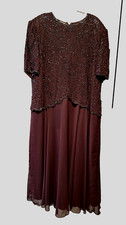 Vtg Brilliante by J A Sz 2X Beautiful Plum color beaded bodice long formal gown
