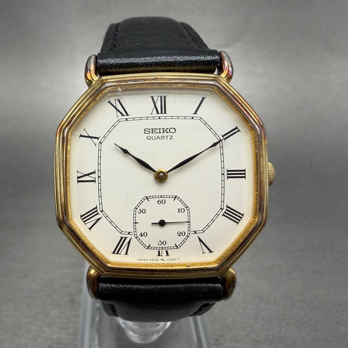 Seiko Watch Men 30mm White Dial Gold Tone Octagon 2628-5040 New