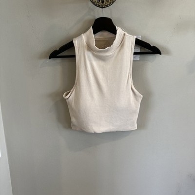 NWT KLASSY NETWORK Women's Tan Ribbed Halter Brami Crop Top