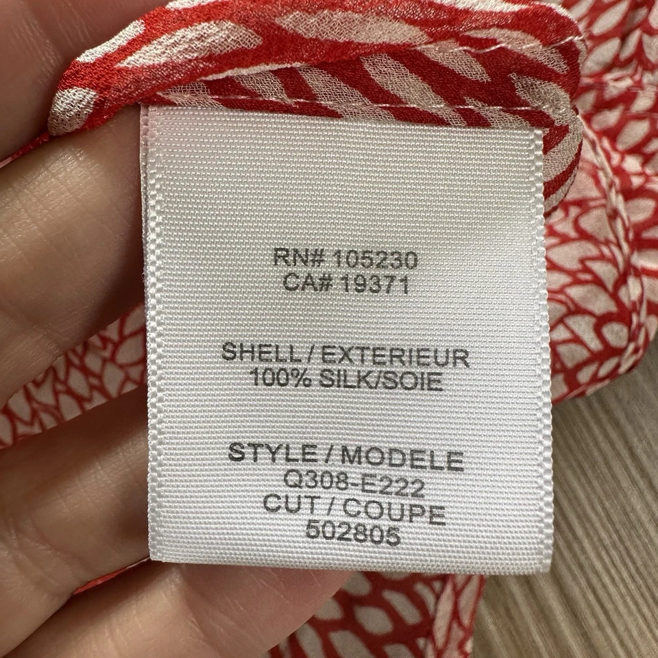 Blusa Equipment Mujer 100% Seda Abotonada XS Roja Blanca Geométrica Transparente Top Foto 3 de 4