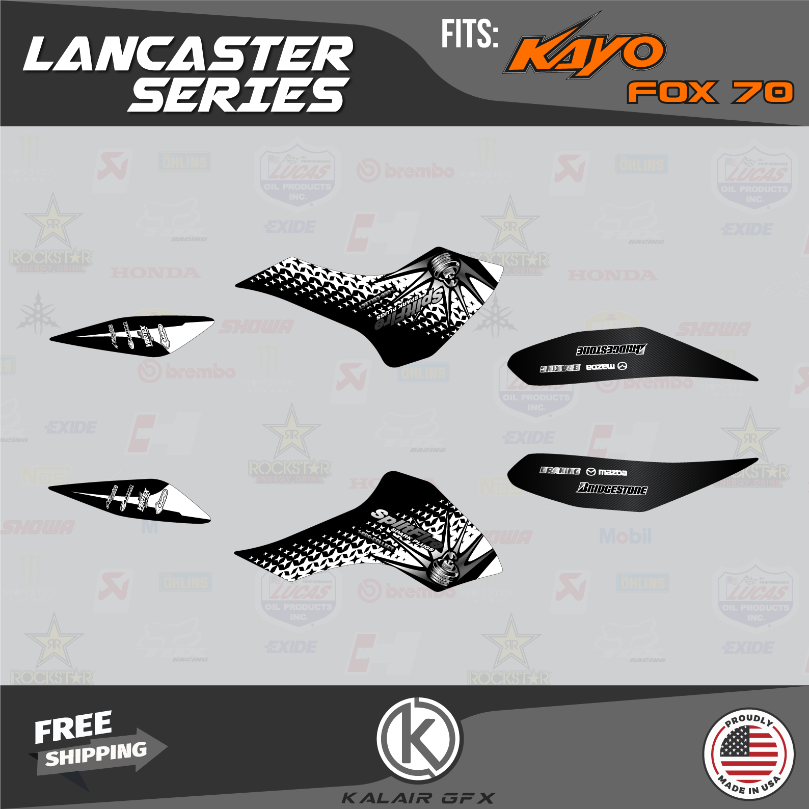 Graphics Kit for Kayo Sports Fox-70 AY-70 Storm-70 All Years Lancaster - WHITE
