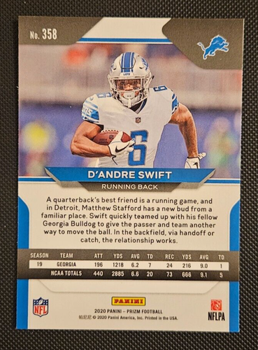 2020 Panini Prizm #358 D'Andre Swift RC!! - Picture 2 of 2