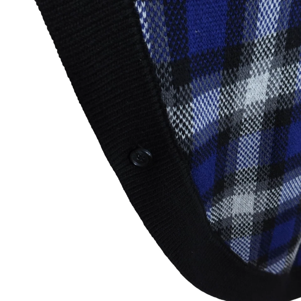 Poncho suéter tejido cuello chal a cuadros negro azul algodón TALBOTS talla L/XL Foto 4 de 4