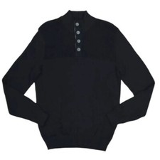 Club Room Mock Neck 4-Button 100 Cotton Pullover Men's Sweater NWT Black Size M