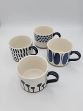 Set Of Blue & Cream/white Coffee Mugs With Stineware Bottom 