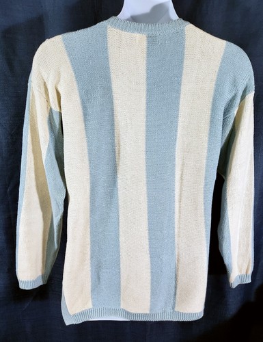 Yarn Works Blue & White Striped Floral Embroidery Long Sleeve Sweater–Size Large - Picture 5 of 6