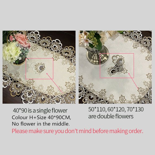 Embroidered Lace Flower Tablecloth Table Cloth Runner Oval Shape Home Decor - Picture 4 of 36