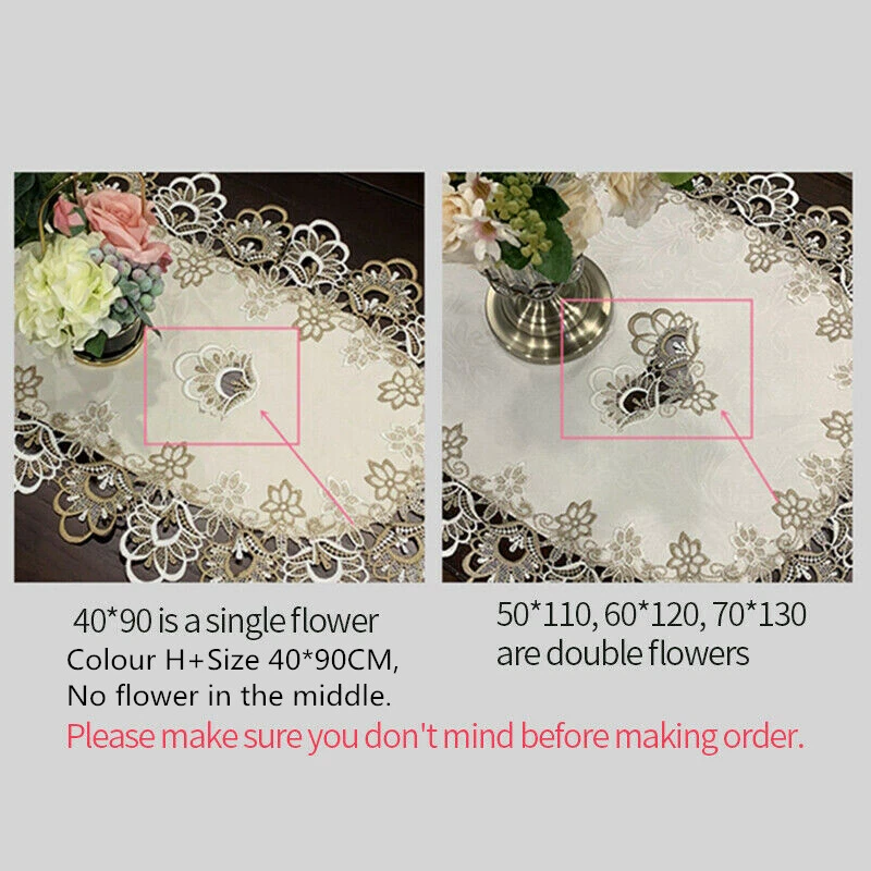 Embroidered Lace Flower Tablecloth Table Cloth Runner Oval Shape Home Decor - Image 4 of 4