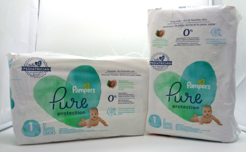 2 x Pampers Pure Protection Disposable Diapers SIZE 1  8 to 14 lbs 32 Count each - Afbeelding 1 van 1